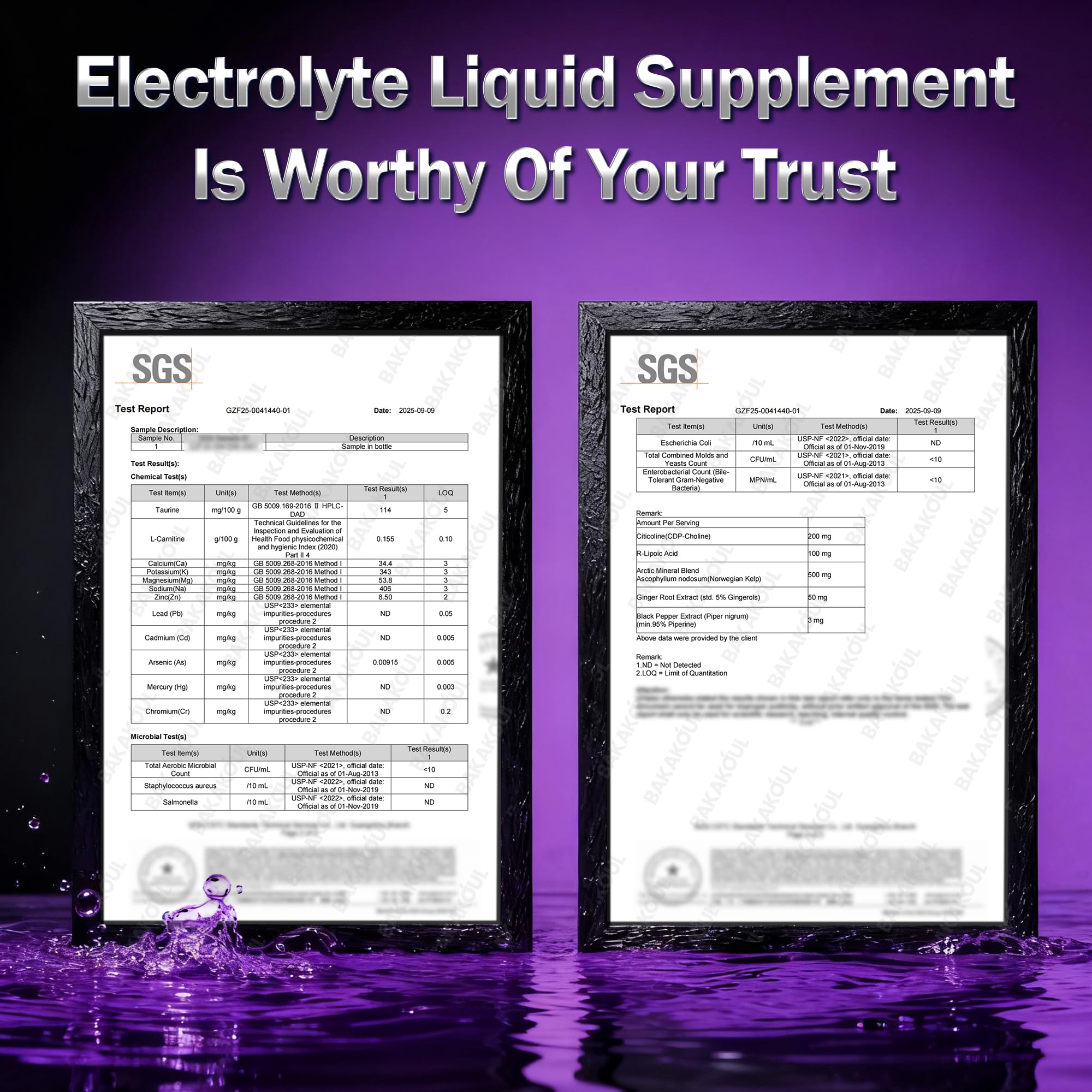 Icons for Citicoline, Taurine, and L-Carnitine Tartrate highlighting neuro hydration