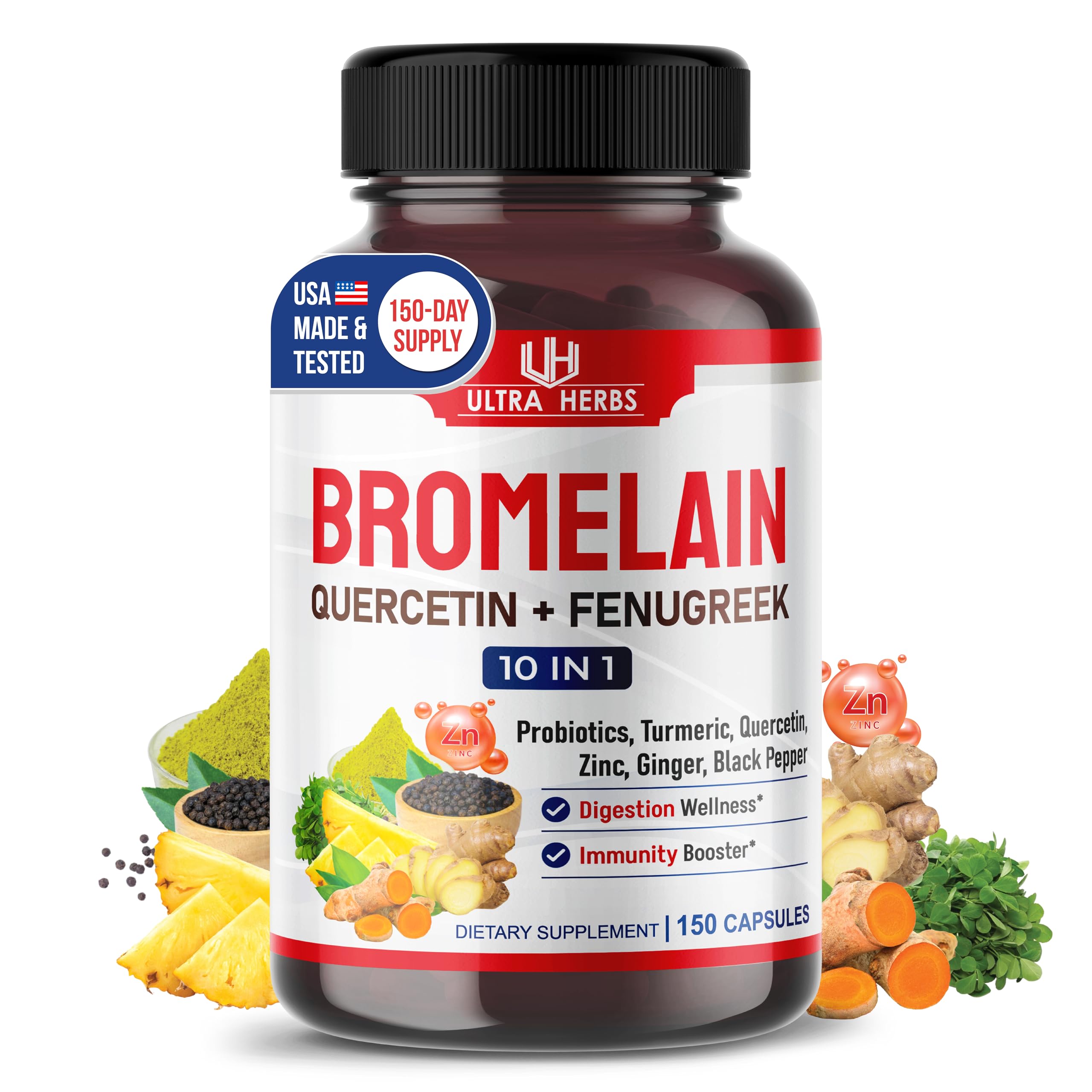 Ultra Herbs Bromelain bottle with 150 capsules