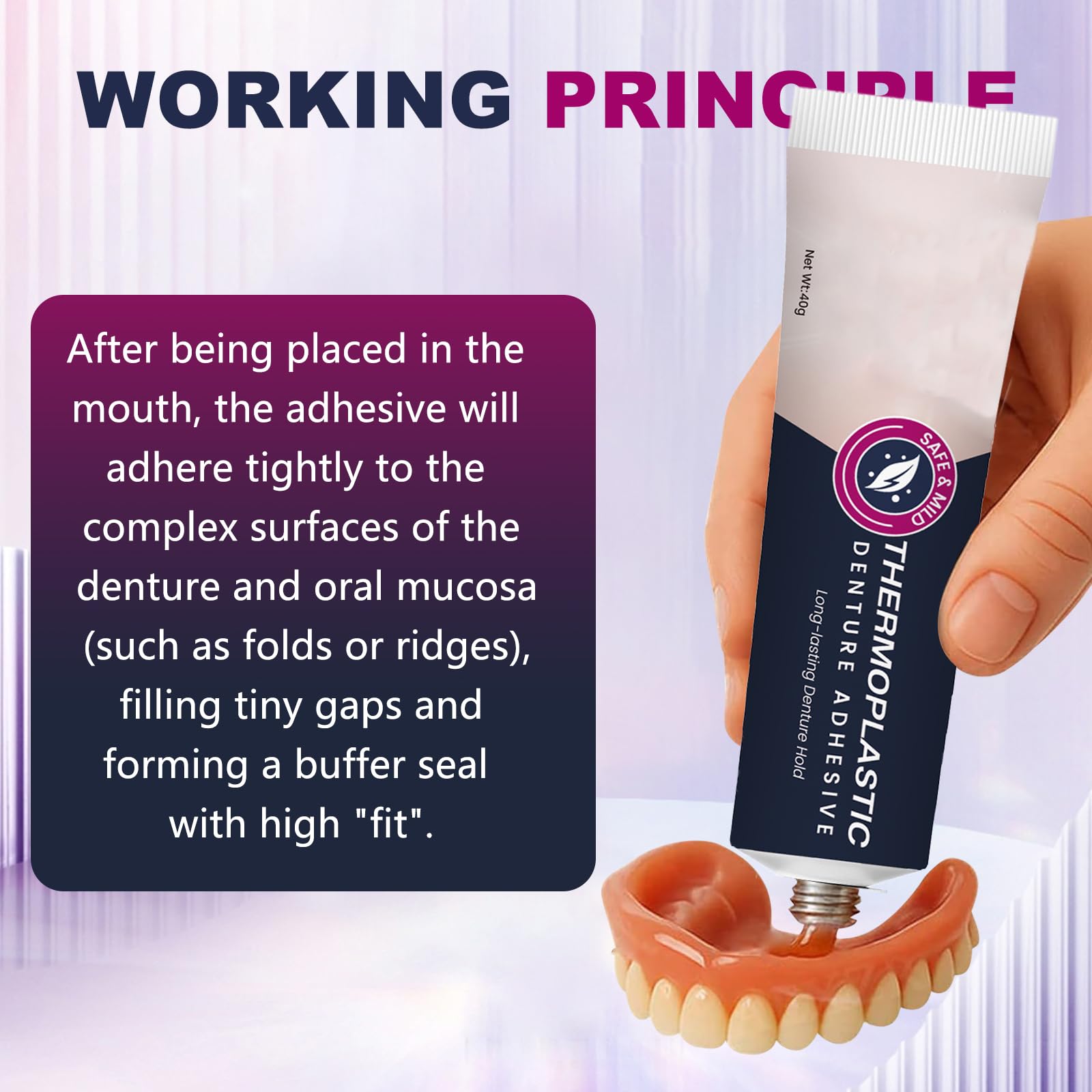 Applying ultra max hold denture adhesive to dentures