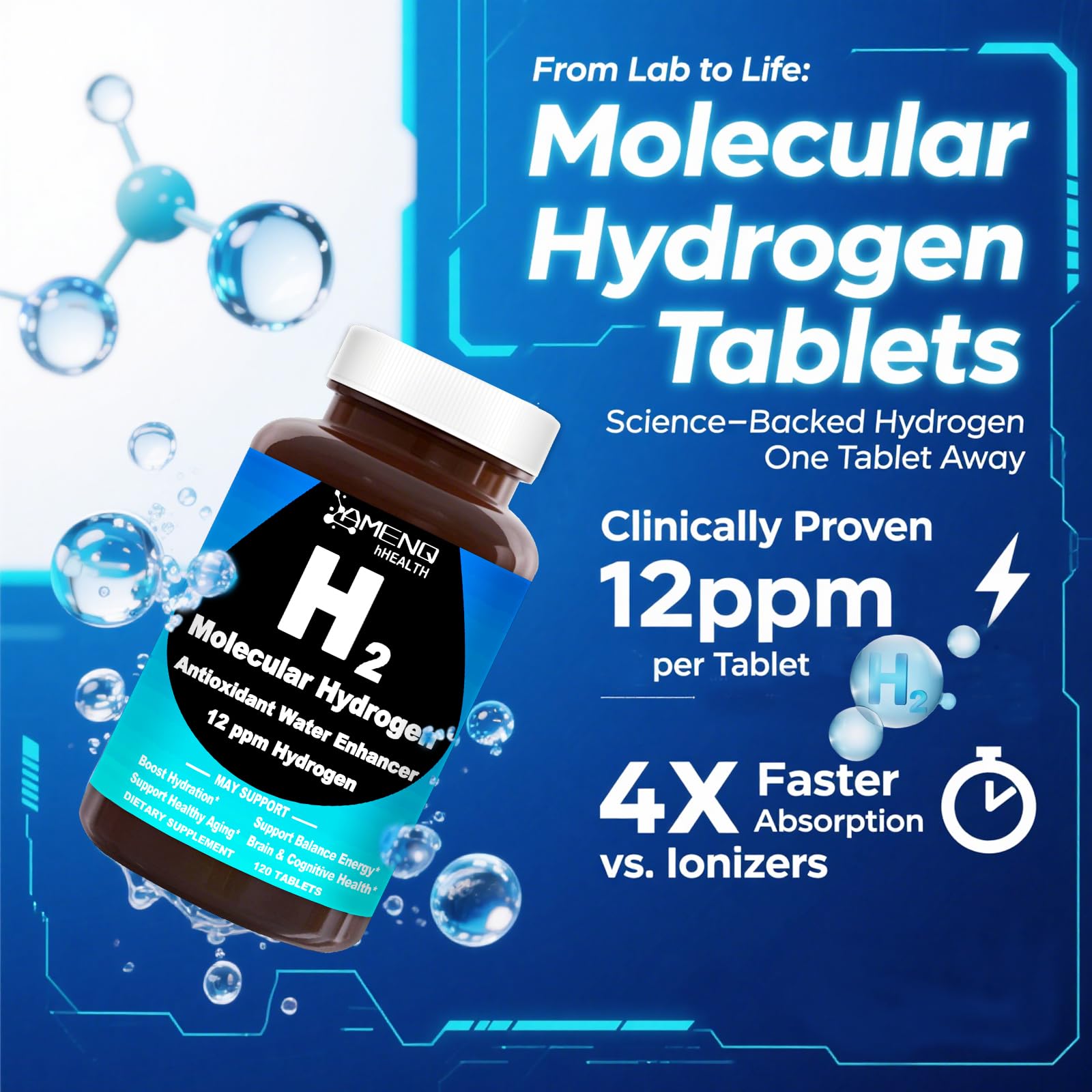 Ultra molecular hydrogen tablets for cognitive aging support