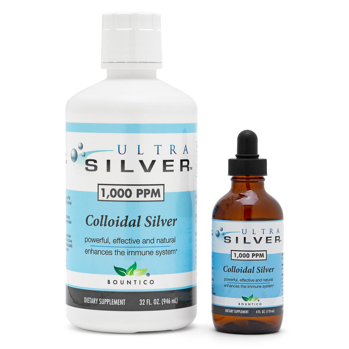 Front view of Ultra Silver Colloidal Silver 1,000 PPM 32 oz bottle