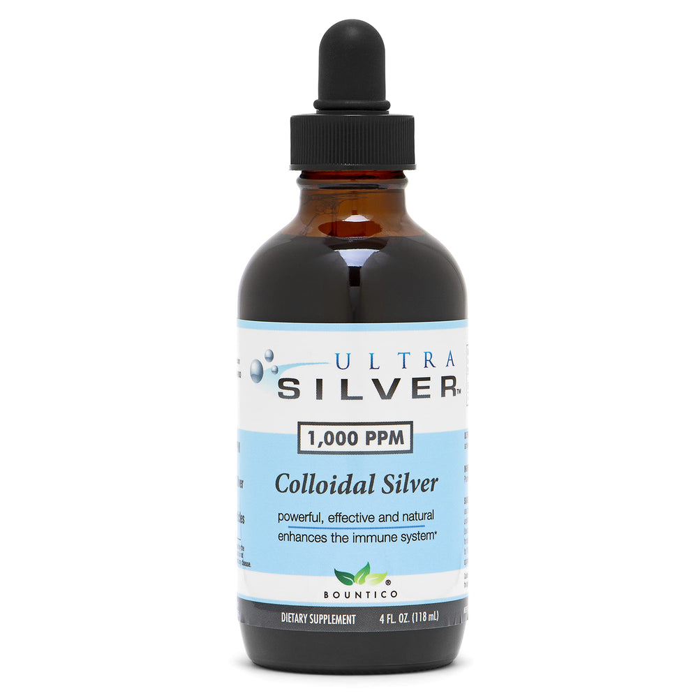 Bottle of Ultra Silver Colloidal Silver with dropper
