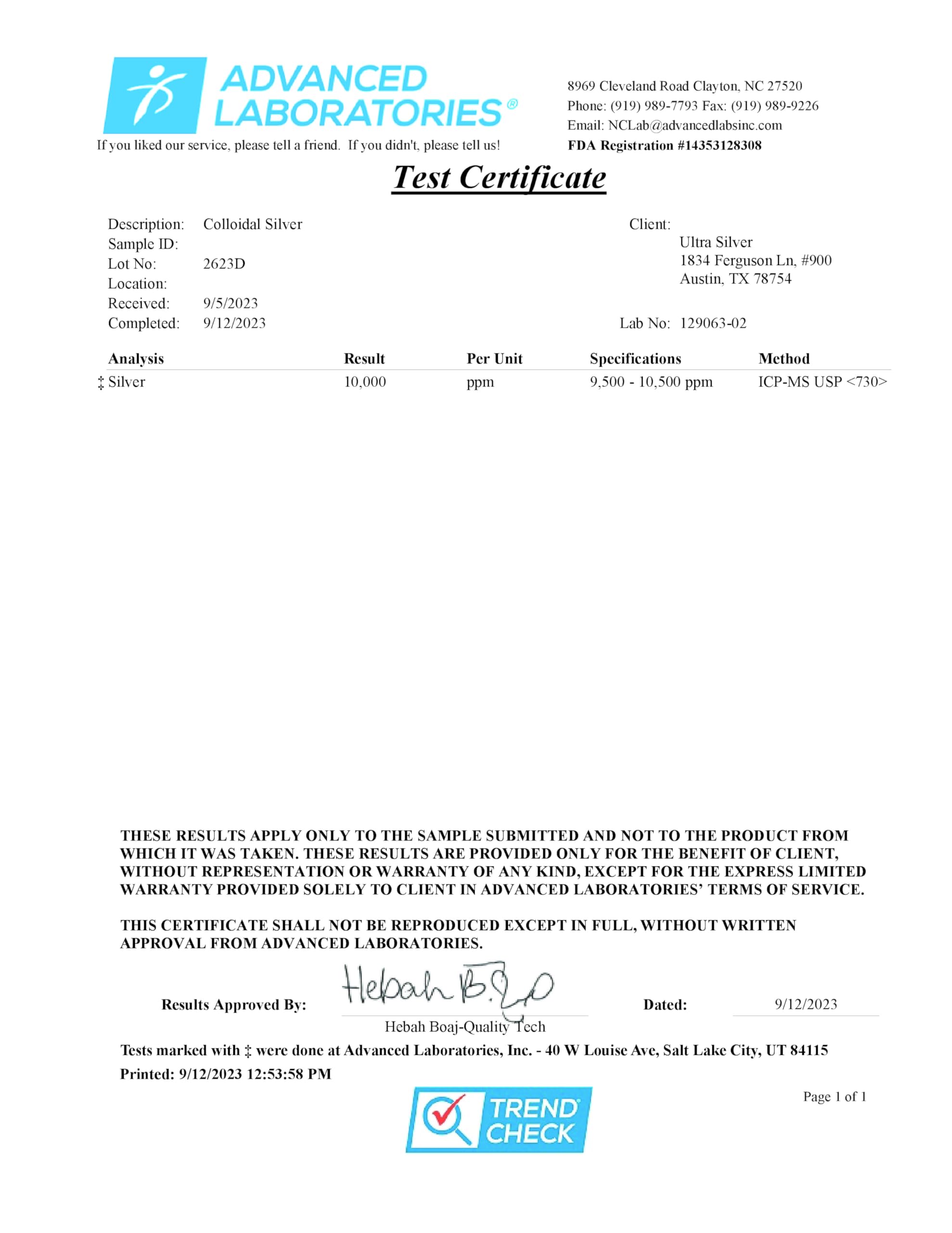 Dropper and bottle of Ultra Silver Colloidal Silver