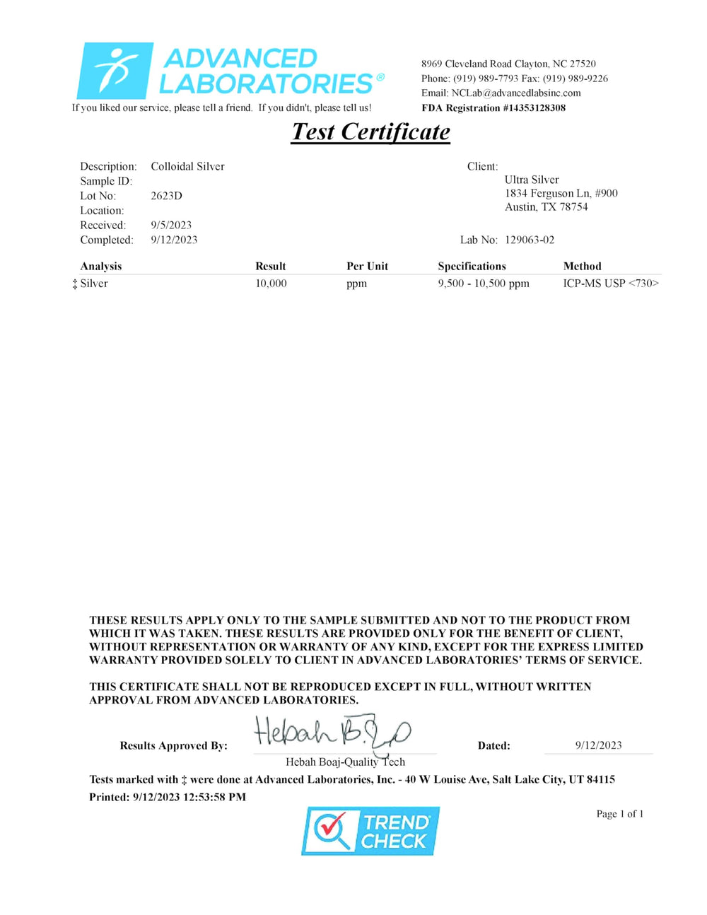 Dropper and bottle of Ultra Silver Colloidal Silver