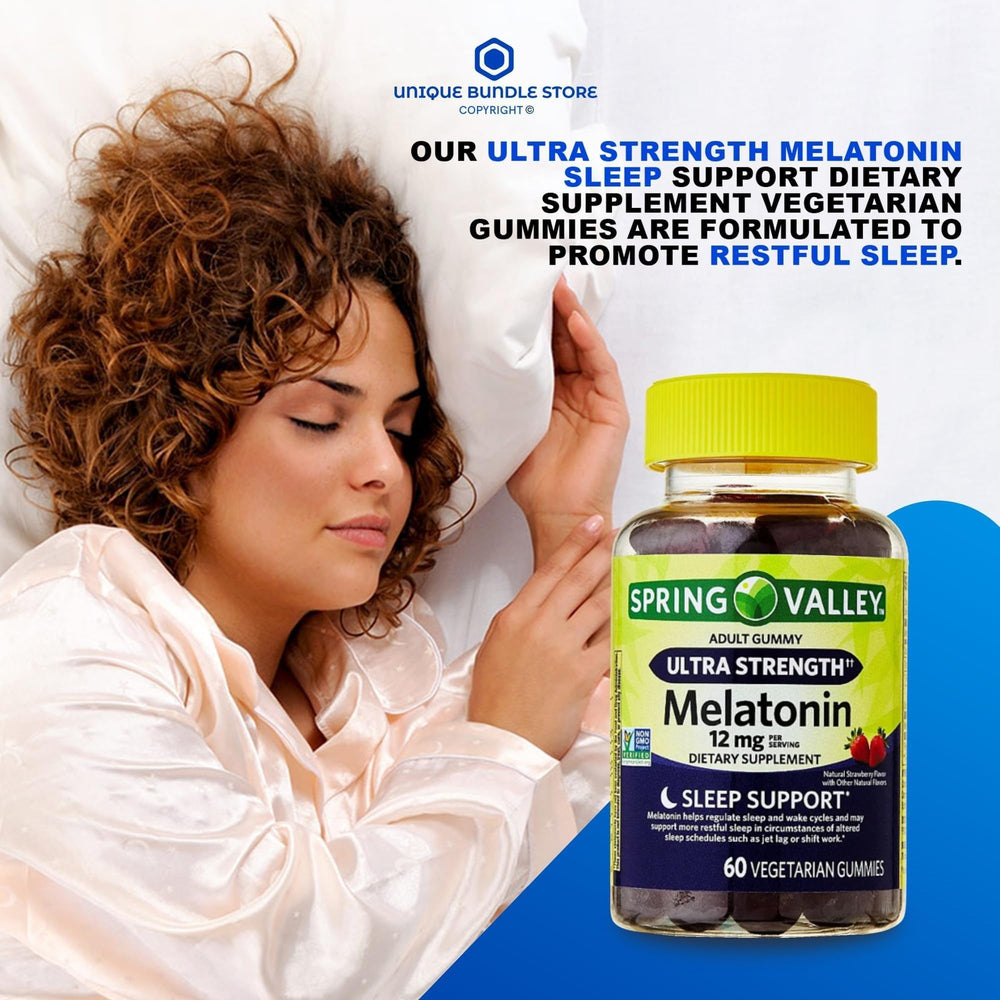 Back view of Ultra Strength Melatonin 12mg Strawberry Gummies bottle