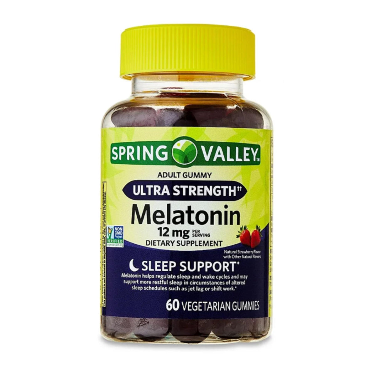 Front view of Ultra Strength Melatonin 12mg Strawberry Gummies bottle