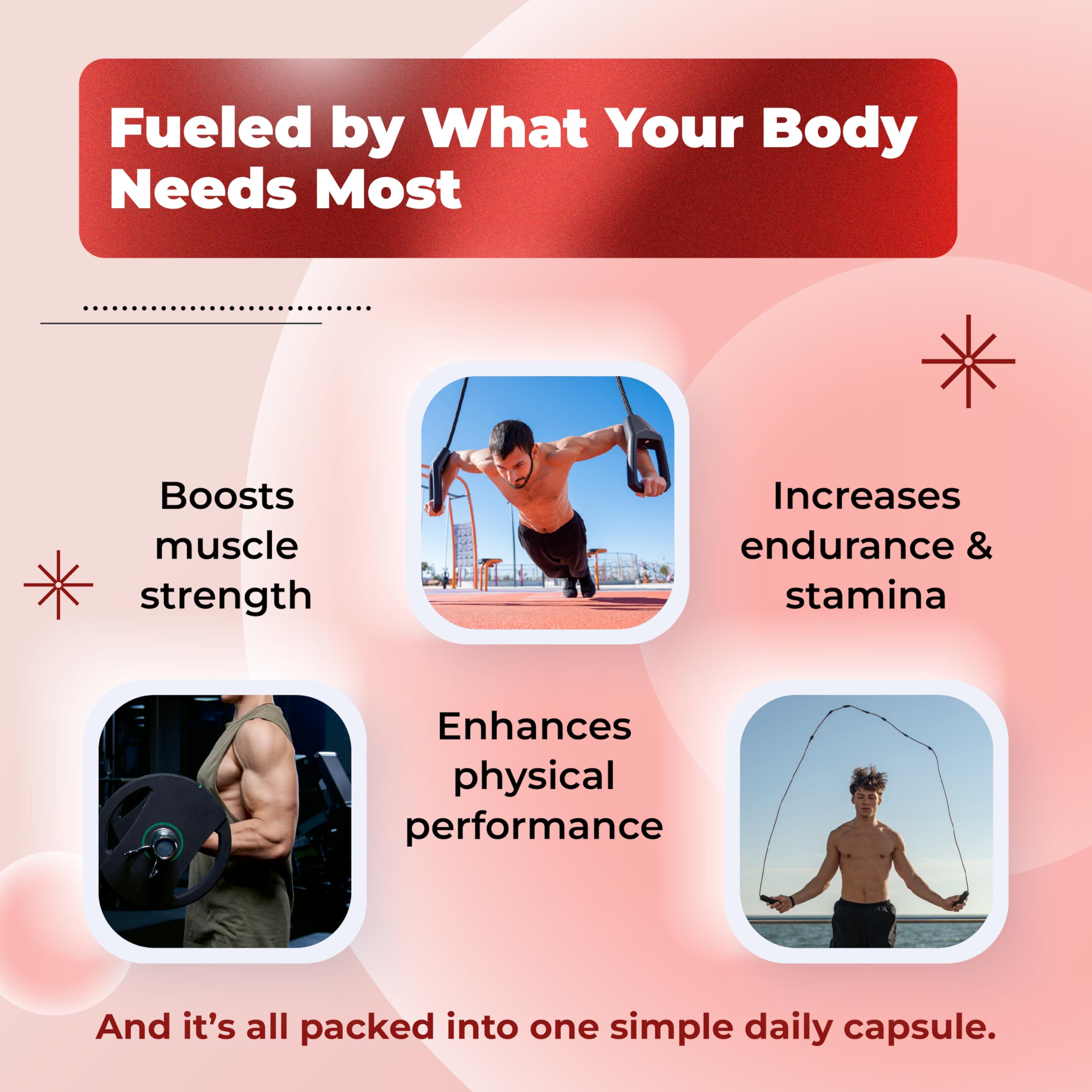 Energy blend ingredients: Maca Root, Tongkat Ali, Tribulus