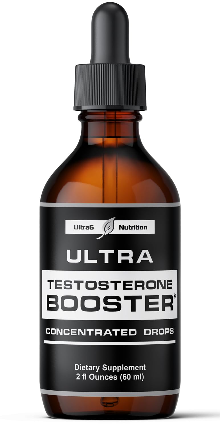 Ultra6 Nutrition testosterone booster liquid drops bottle shows fast-absorption for quick energy