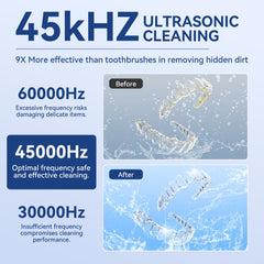 Close-up of ultrasonic cleaner with 245ml cleaning pod for dentures and retainers