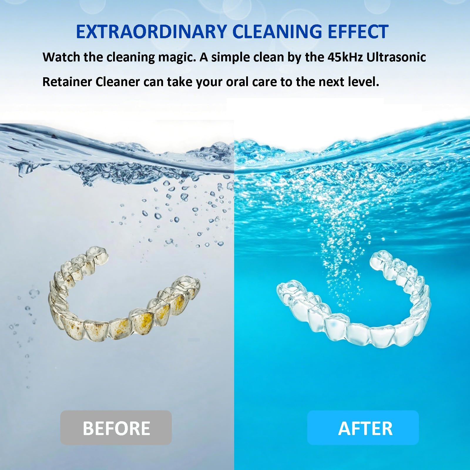 Ultrasonic cleaner image showing 45kHz cleaning and UV pod