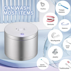 Close-up of dental appliances inside the cleaning tank