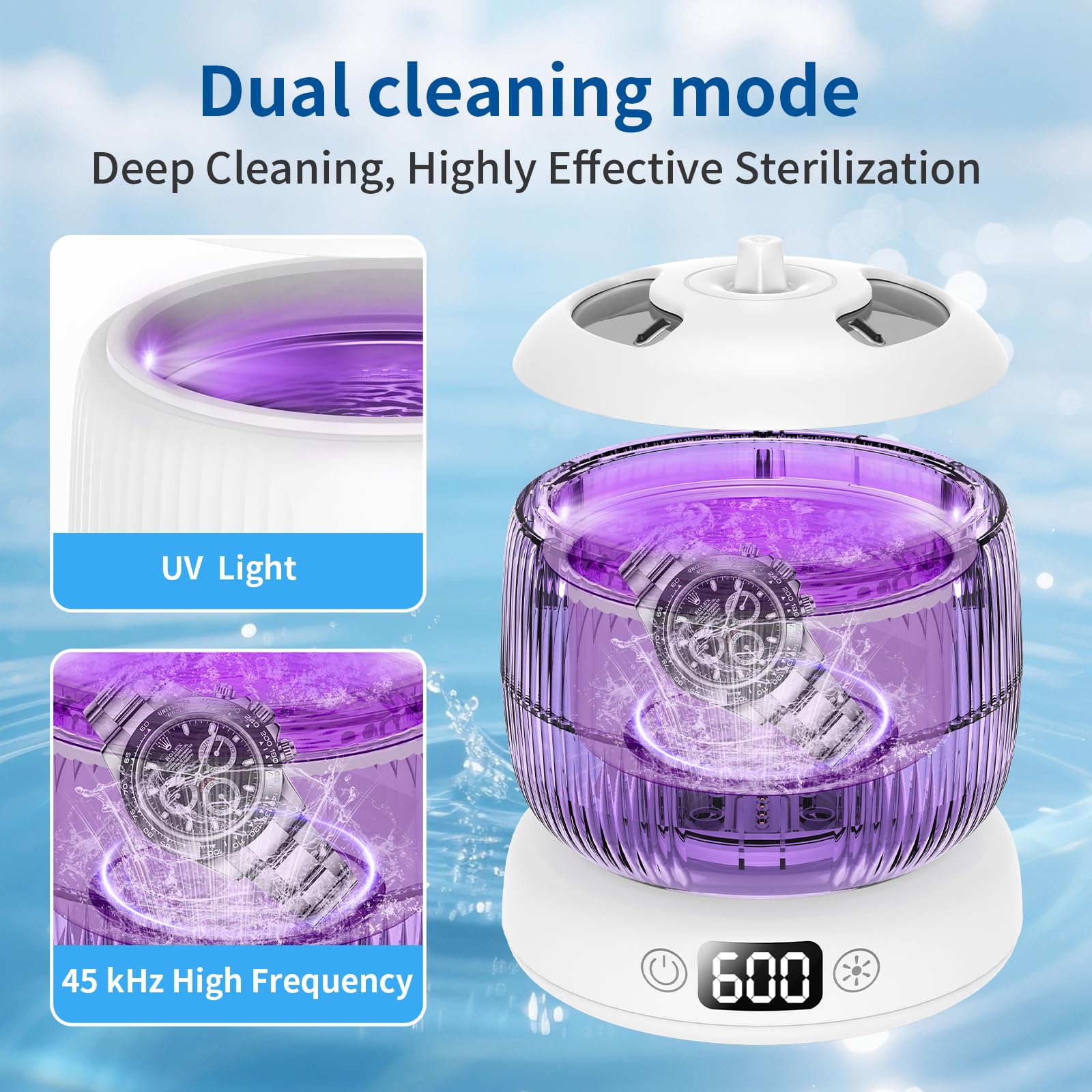 Ultrasonic cleaner with UV lights for enhanced disinfection