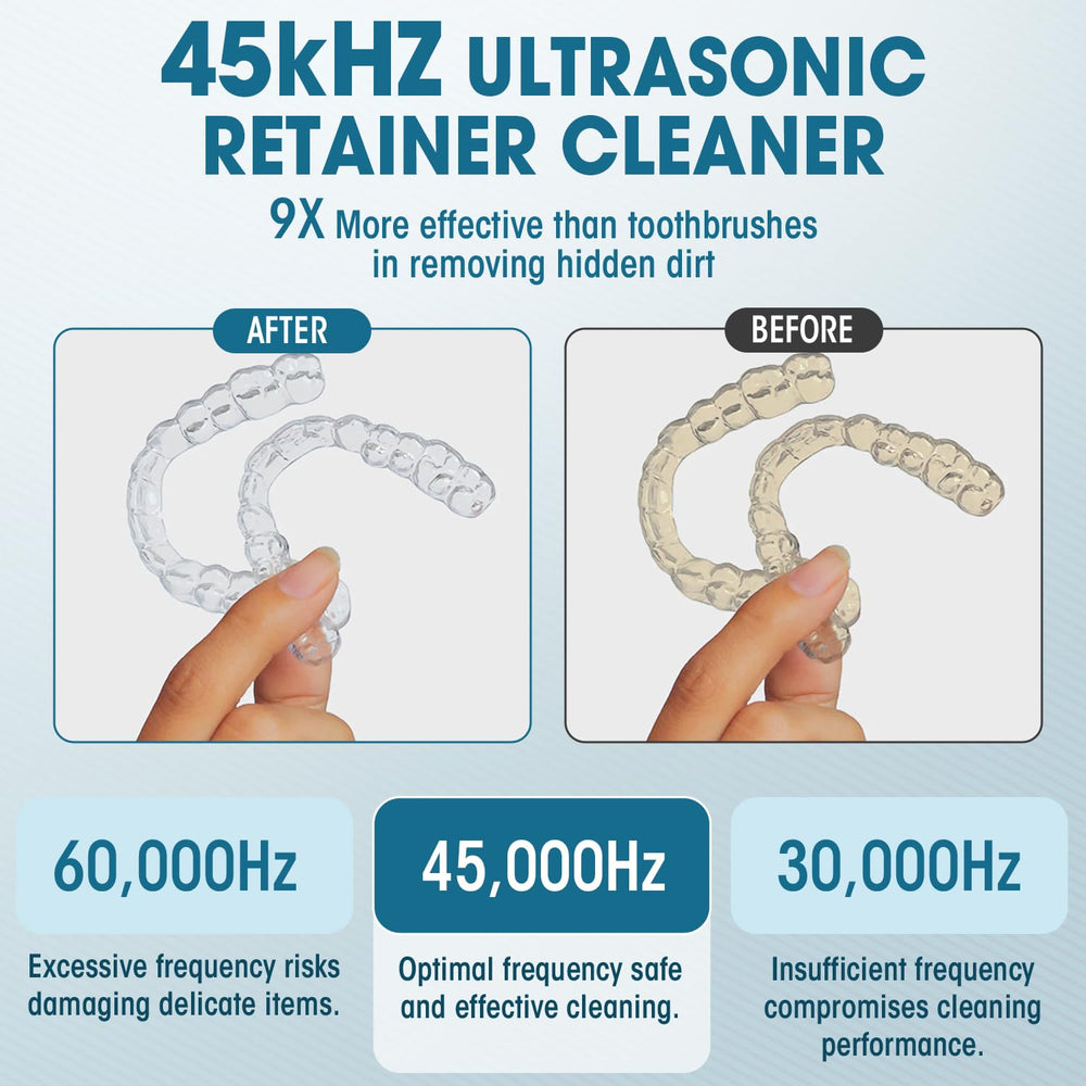 Illustration of 45kHz ultrasonic cleaning action on dental appliances