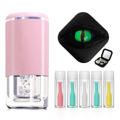 Ultrasonic contact lens cleaner bundle with suction stick and storage case