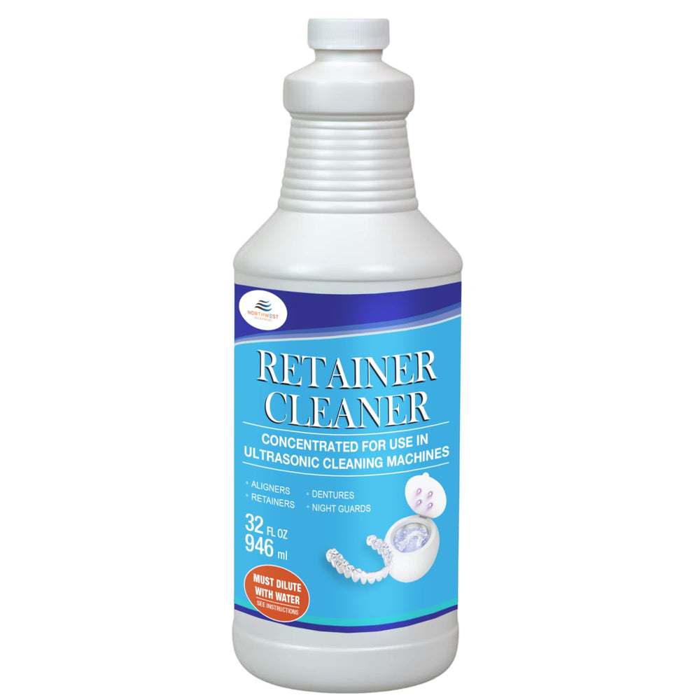 Bottle of Ultrasonic Denture Cleaner 32 oz for dentures, retainers, mouthguards and aligners