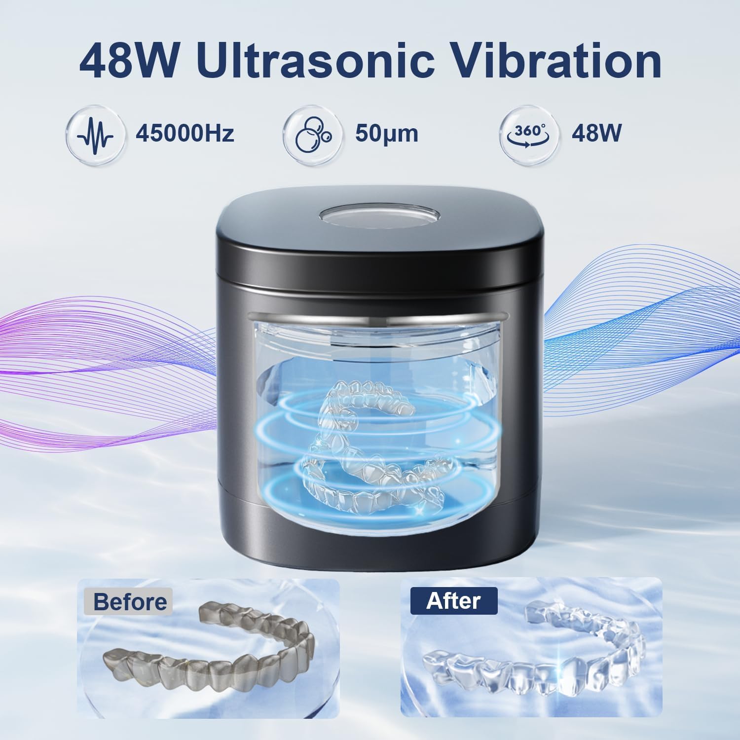 Inside chamber showing 49kHz ultrasonic cleaning action