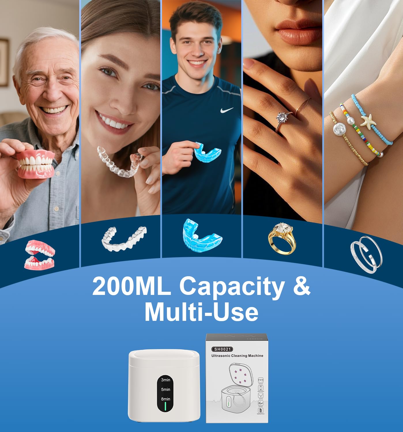 Three cleaning modes: 5, 8, and 10 minutes