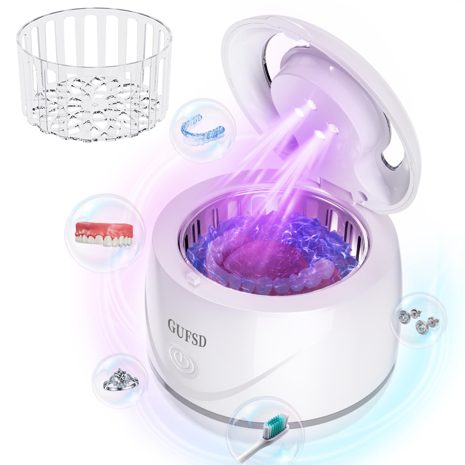 Front view of Ultrasonic Retainer Cleaner white 180ml 45kHz