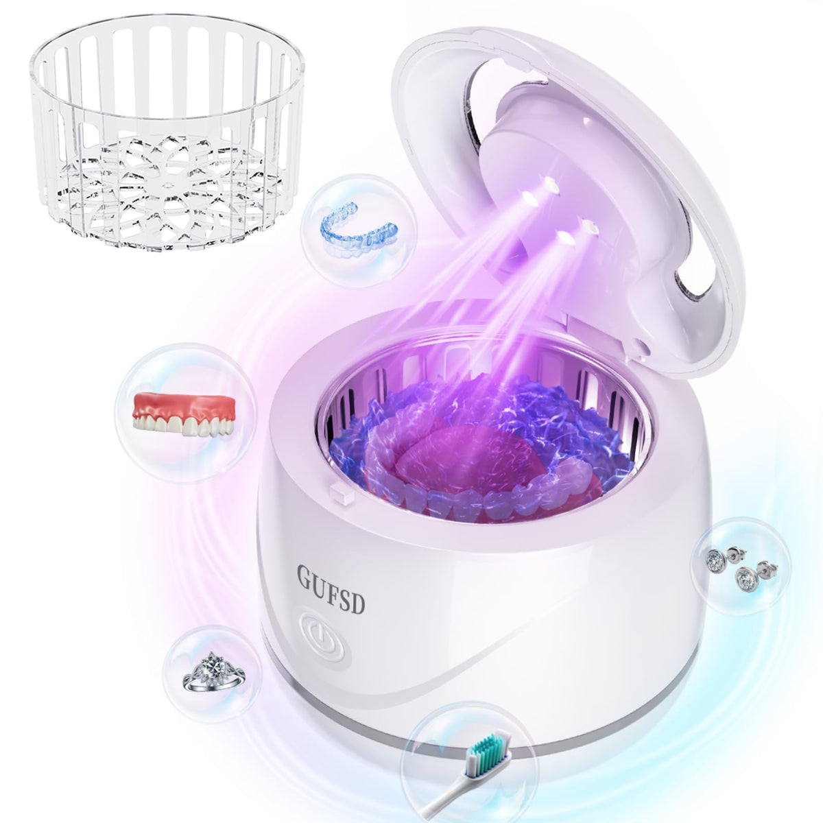 Front view of Ultrasonic Retainer Cleaner white 180ml 45kHz