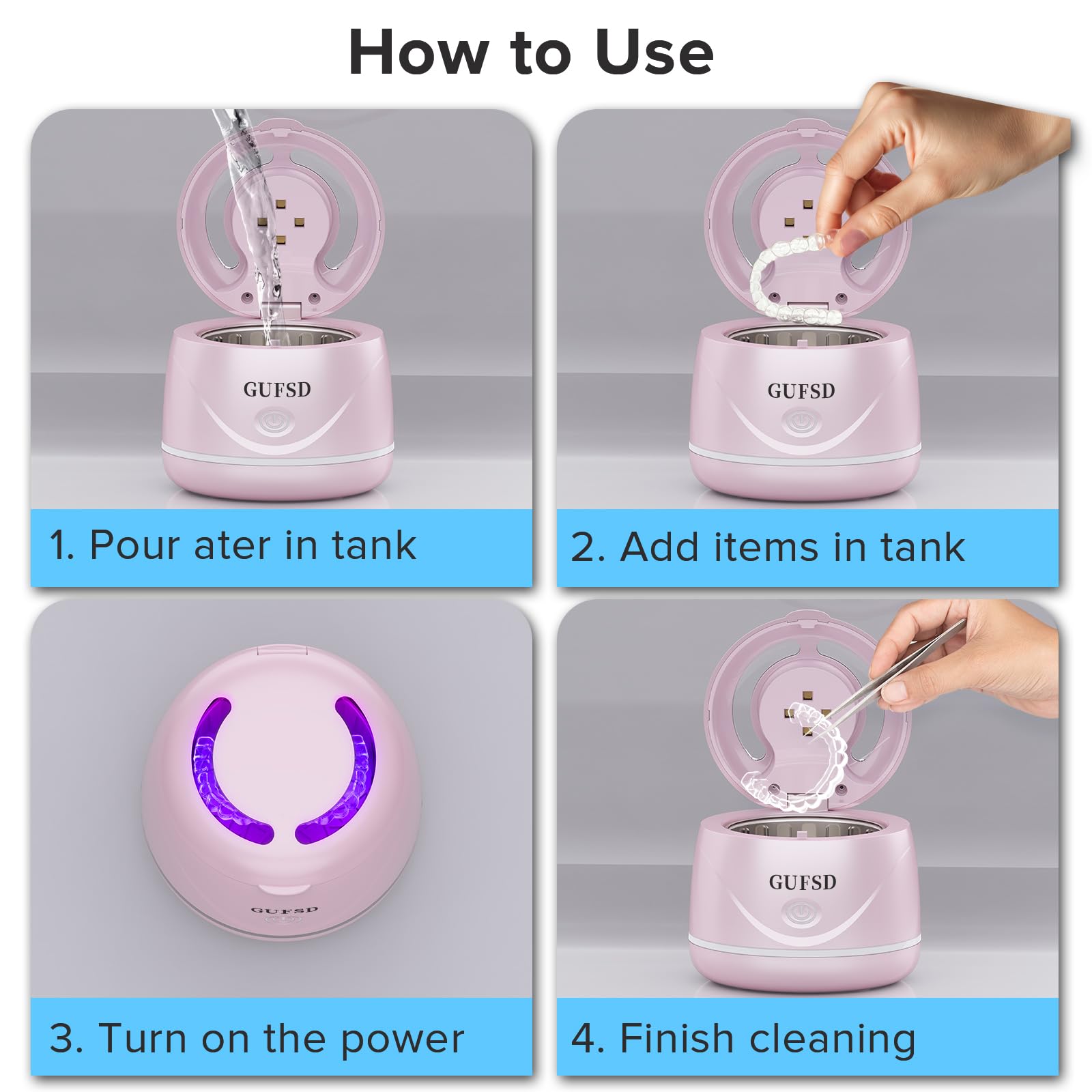 Pink color ultrasonic cleaner designed for quiet operation