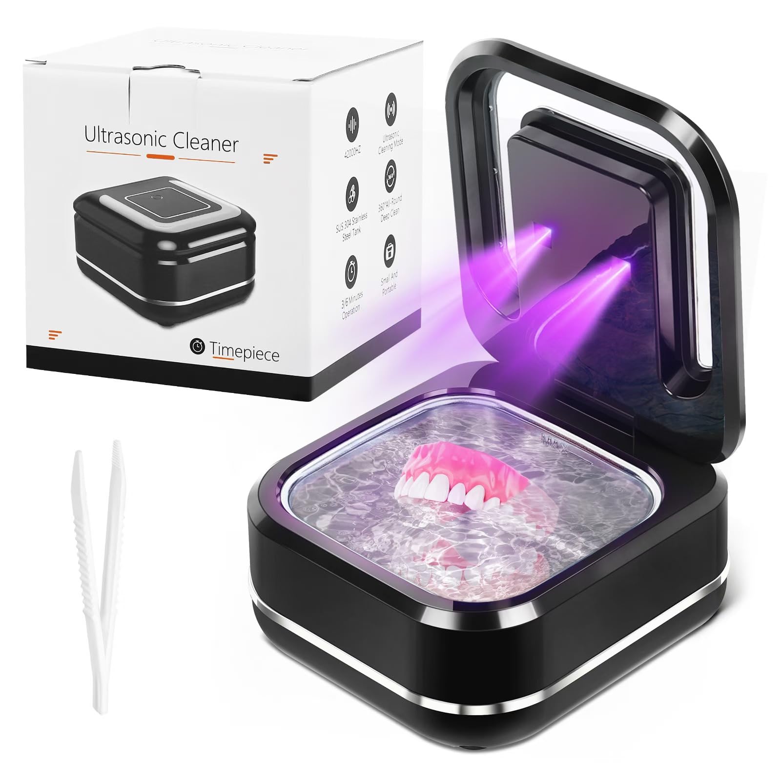 Close-up of ultrasonic retainer cleaner with digital timer