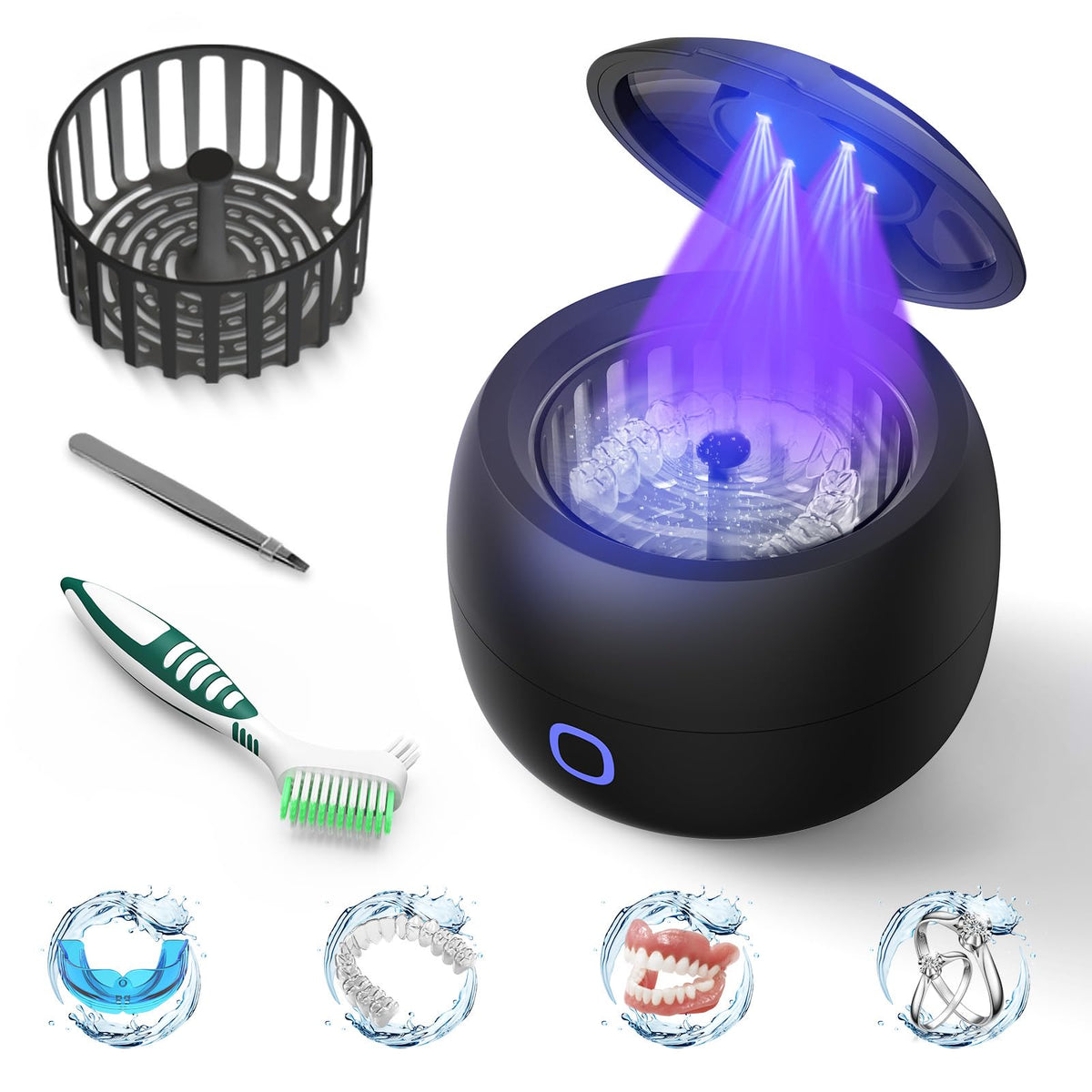 Front view of the Ultrasonic Retainer Cleaner with 200ml cleaning pod