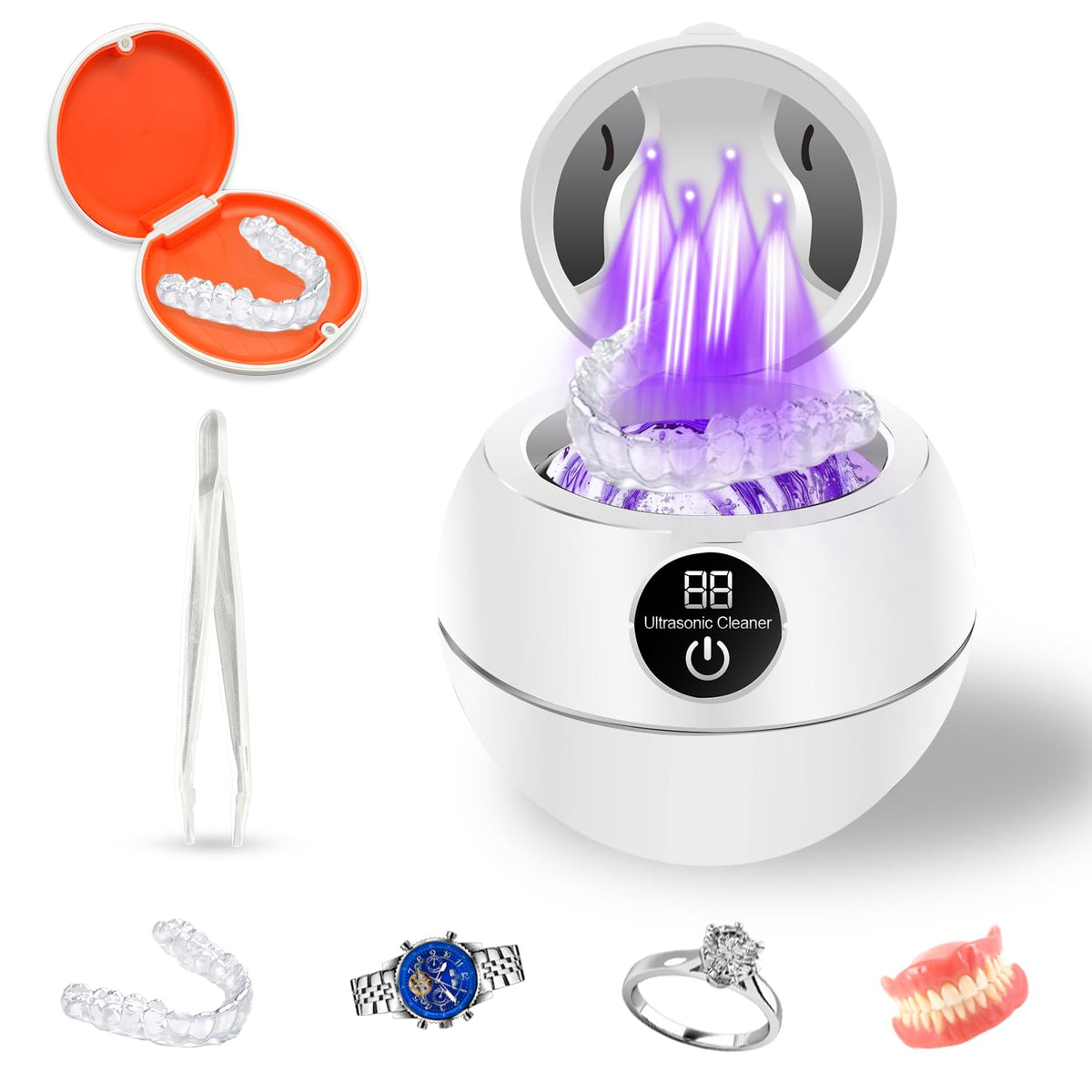 Ultrasonic retainer cleaner with 42kHz and 180ml capacity