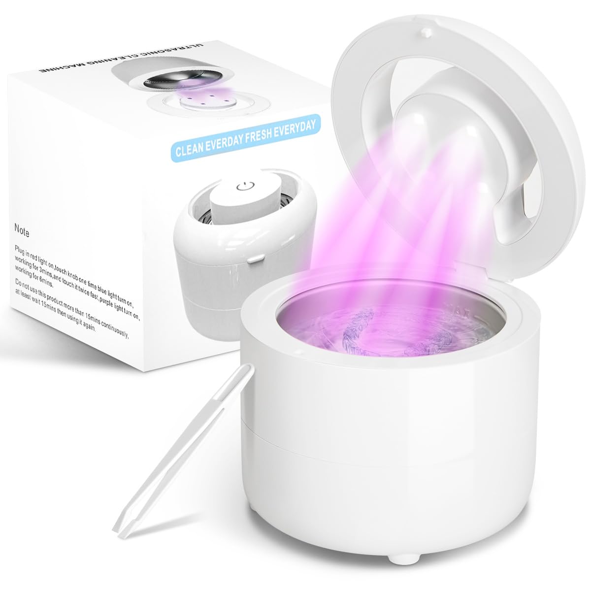 White ultrasonic cleaner device with 180ml stainless steel tank
