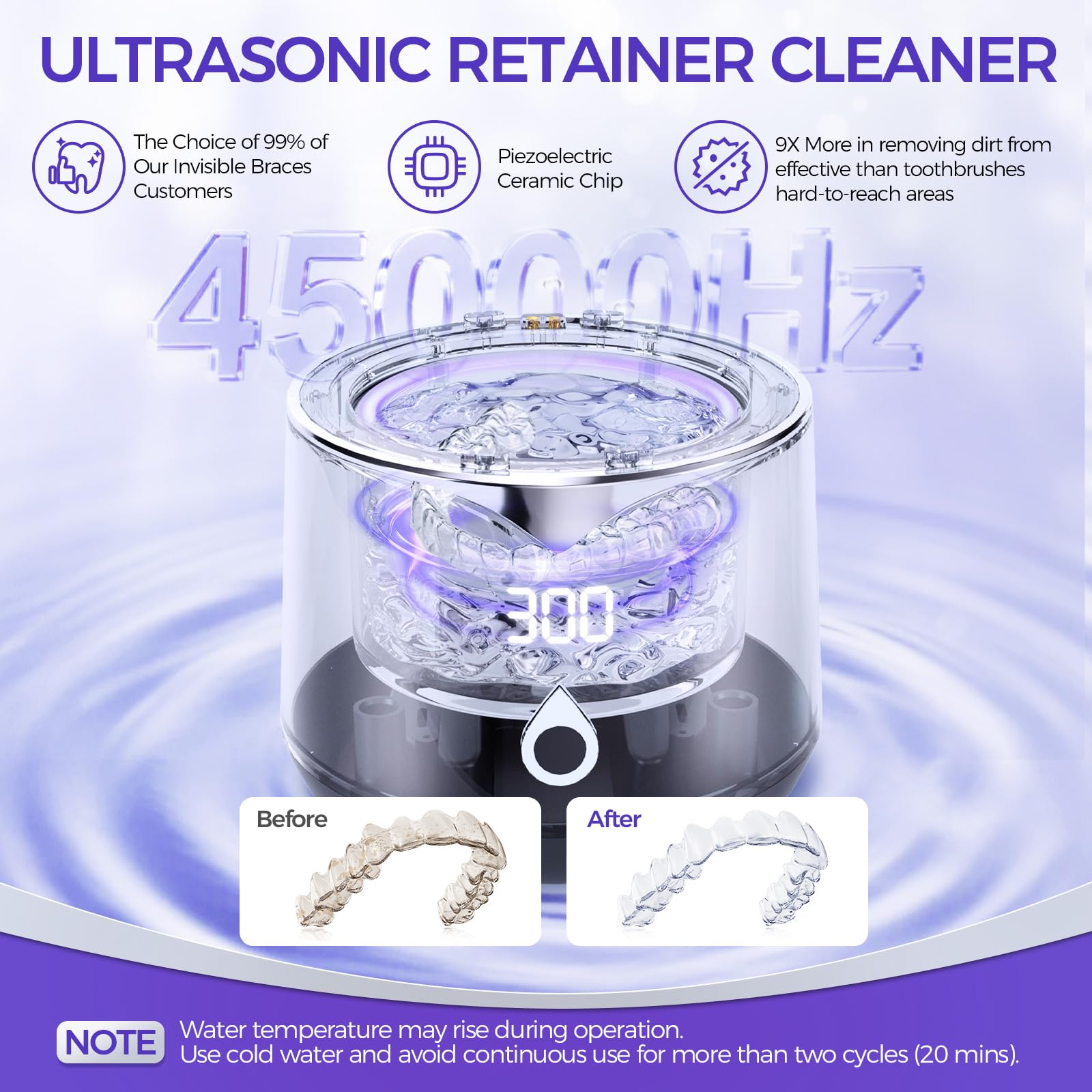 Close-up of 45kHz ultrasonic cleaning action in the tank