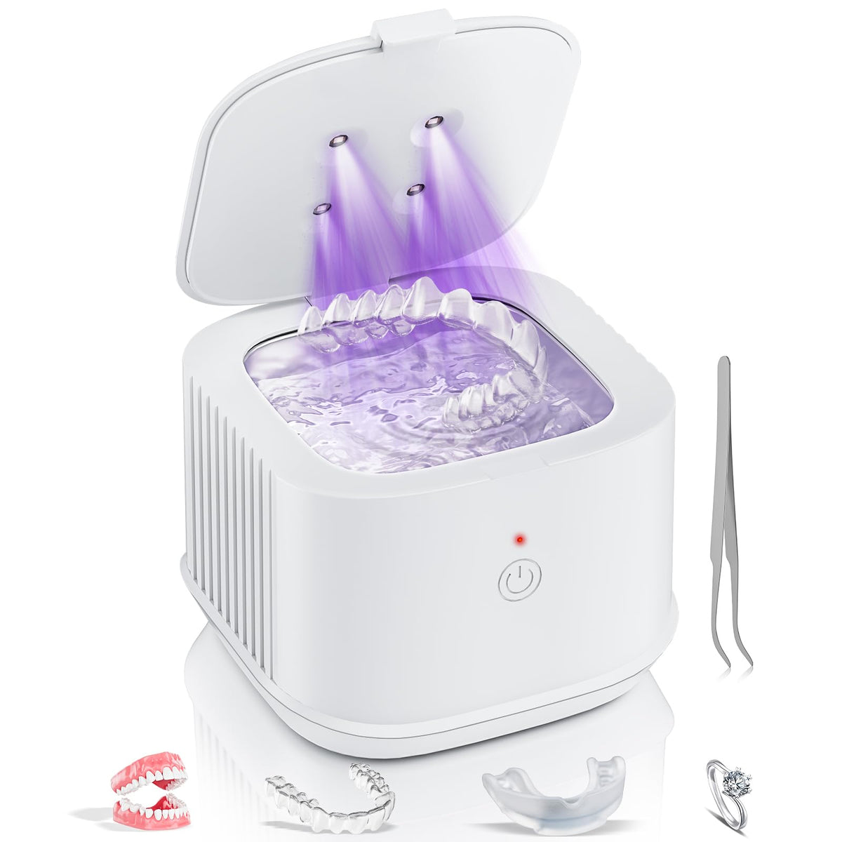 White ultrasonic retainer cleaner device with 50kHz technology