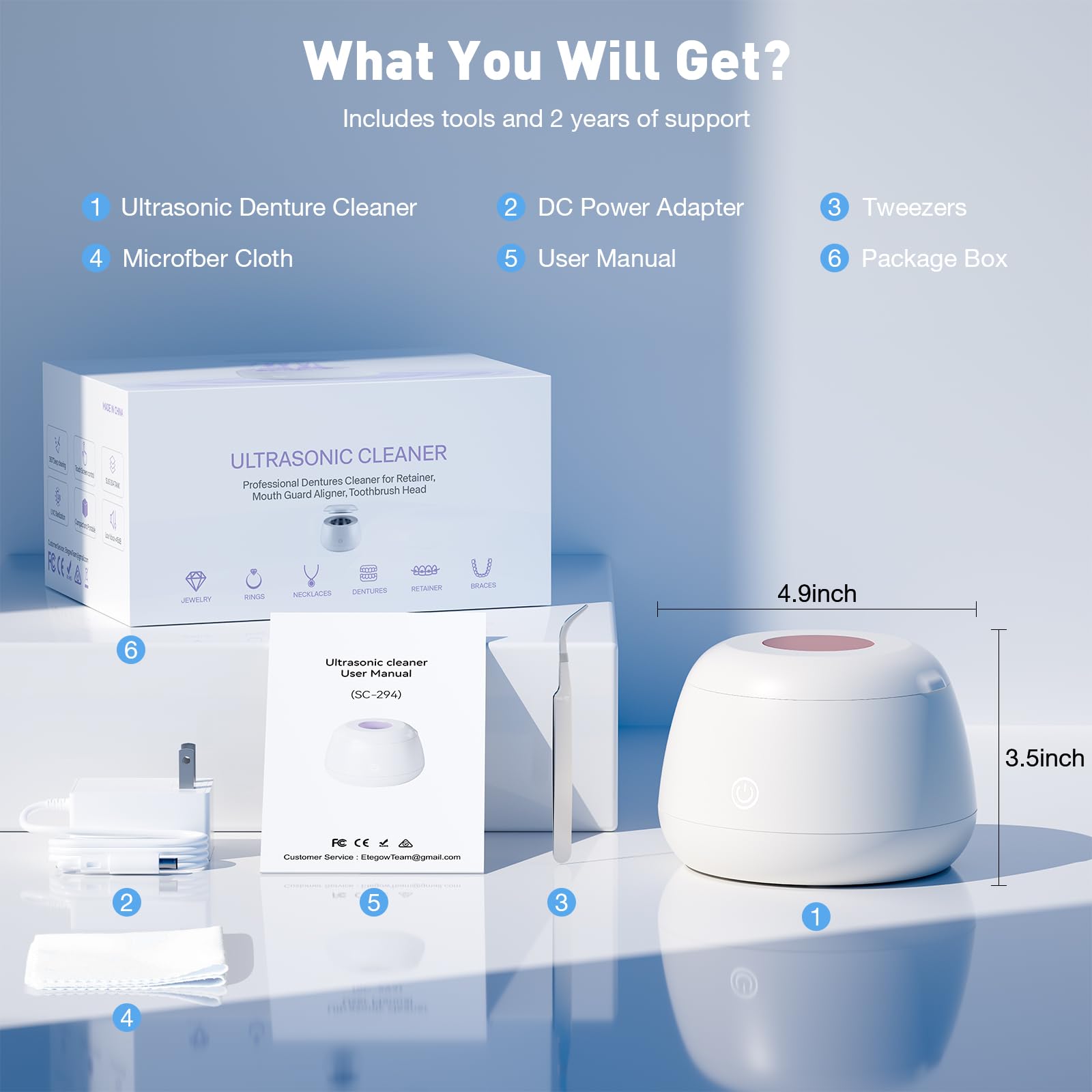 Tweezer and microfiber cloth included with cleaner