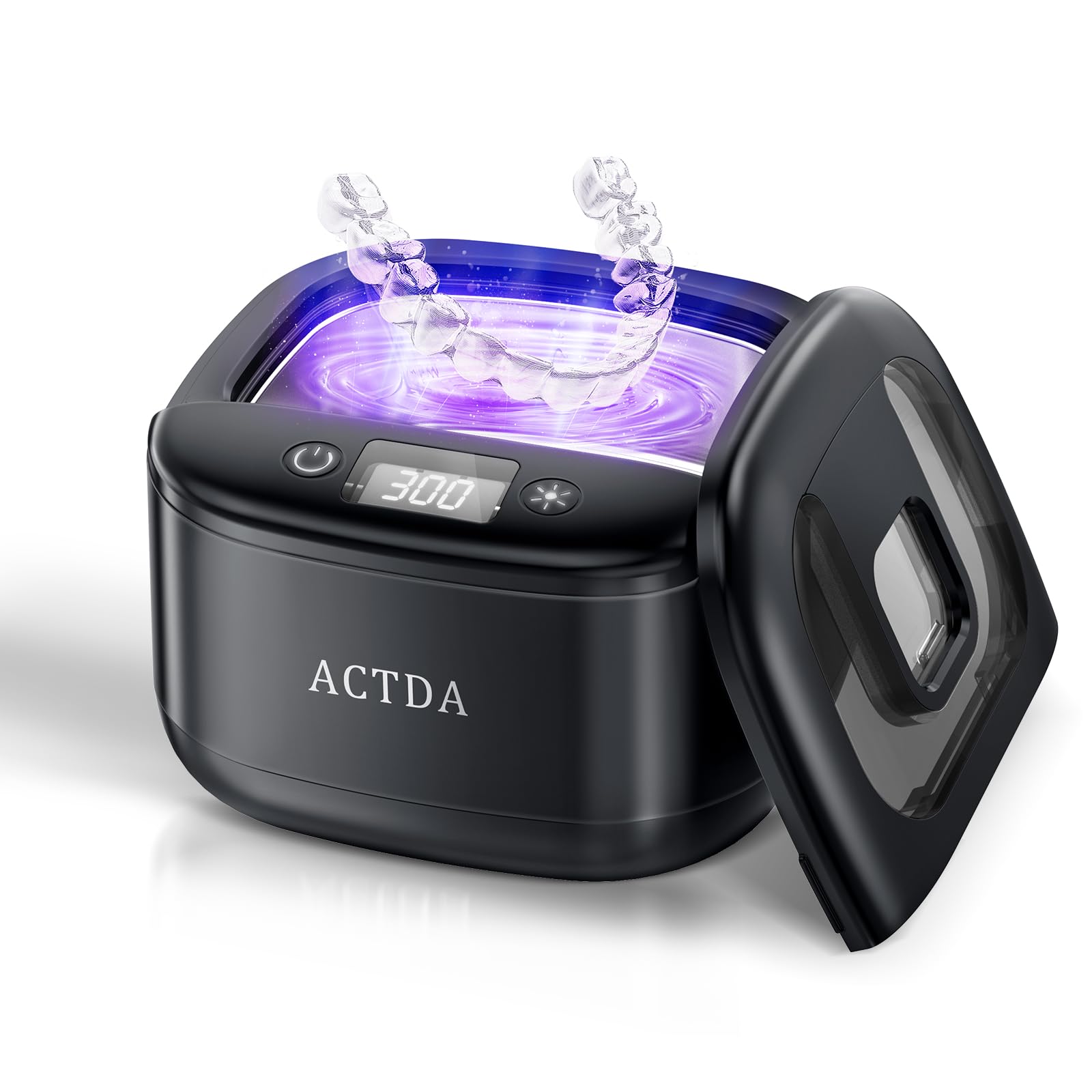 Black ultrasonic retainer cleaner front view