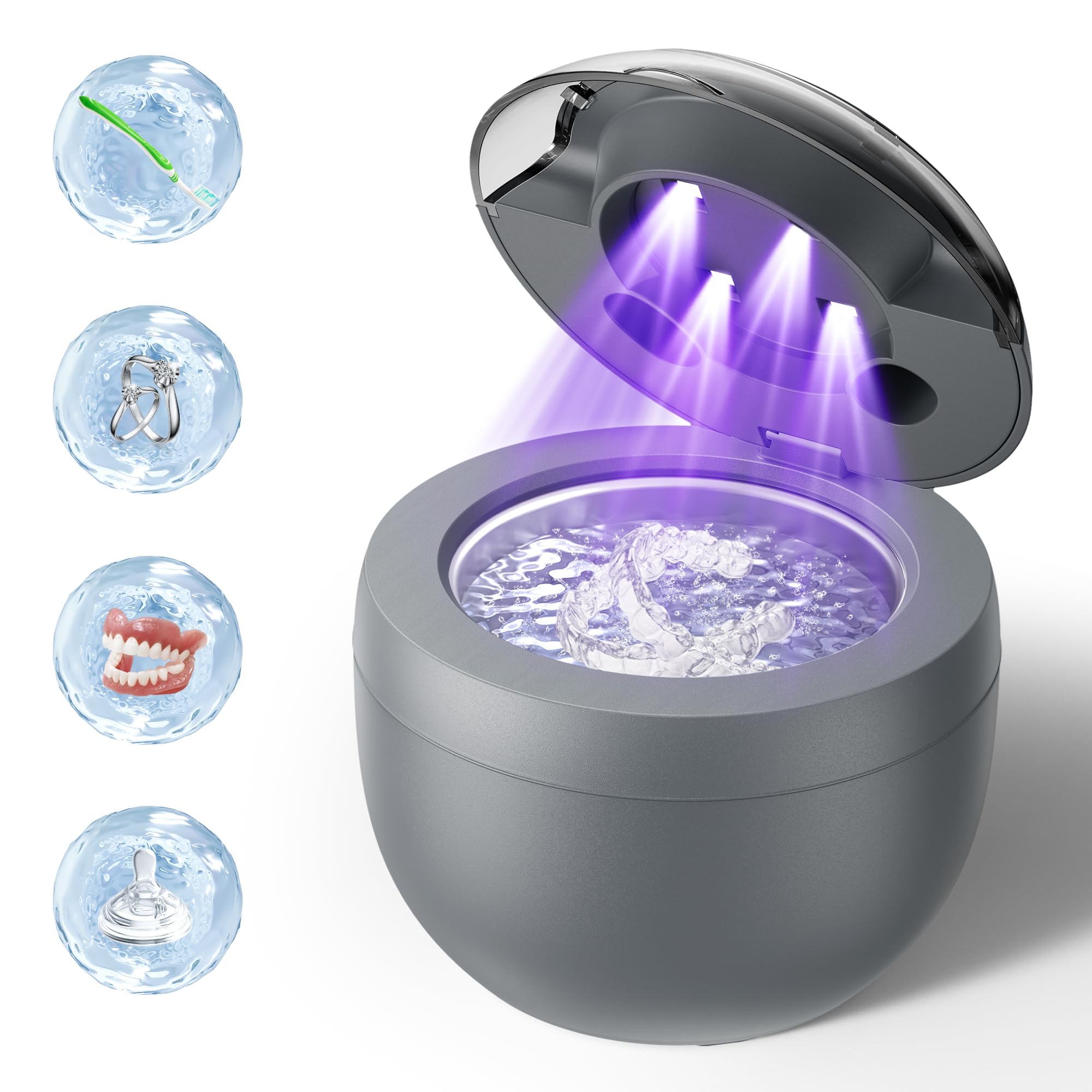 Front view of Ultrasonic Retainer Cleaner Grey with 200ml capacity