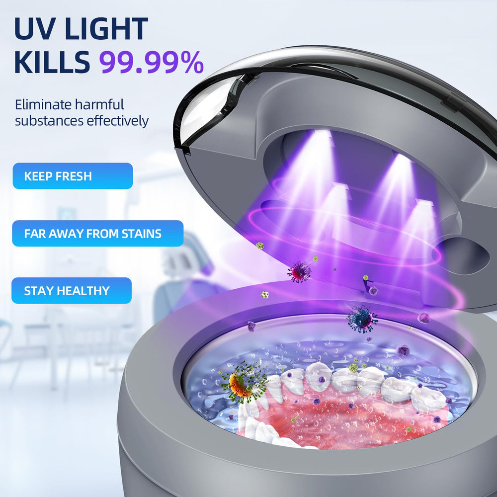Cleaner with 200ml capacity for dentures, braces, and jewelry in Grey