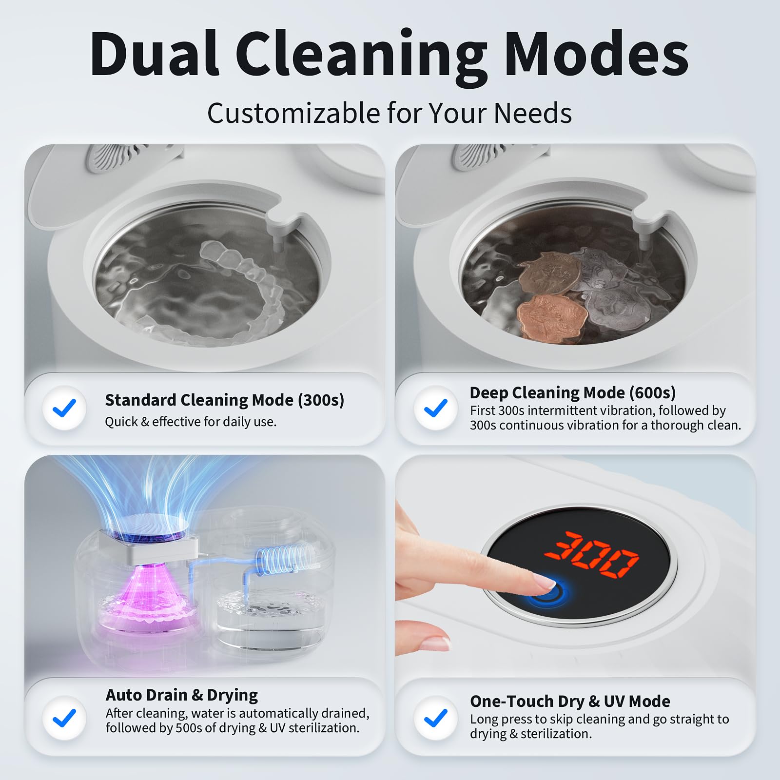 Retail packaging for Ultrasonic Retainer Cleaner in white