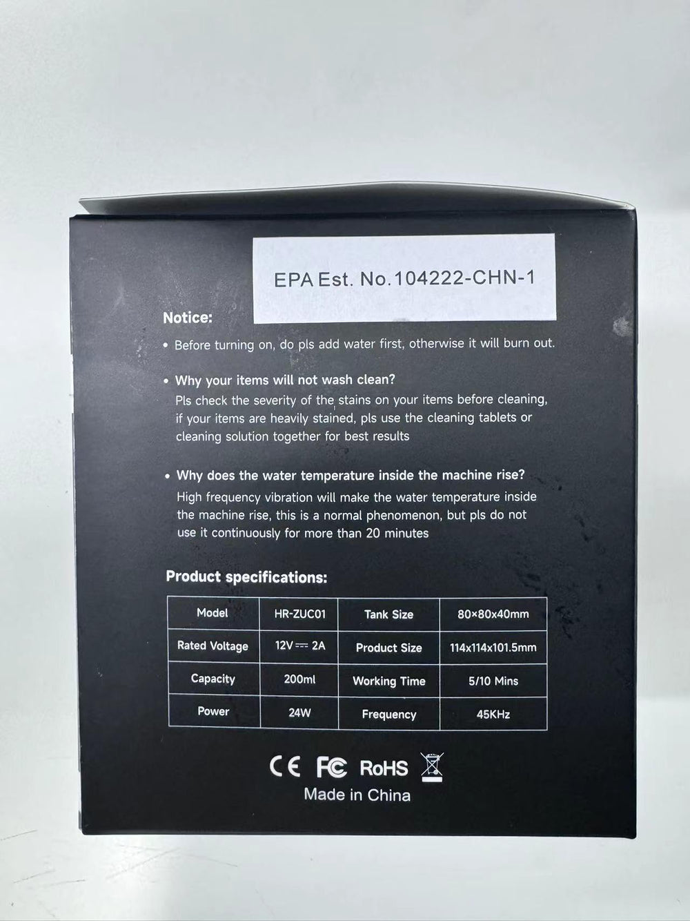 Product packaging and included items