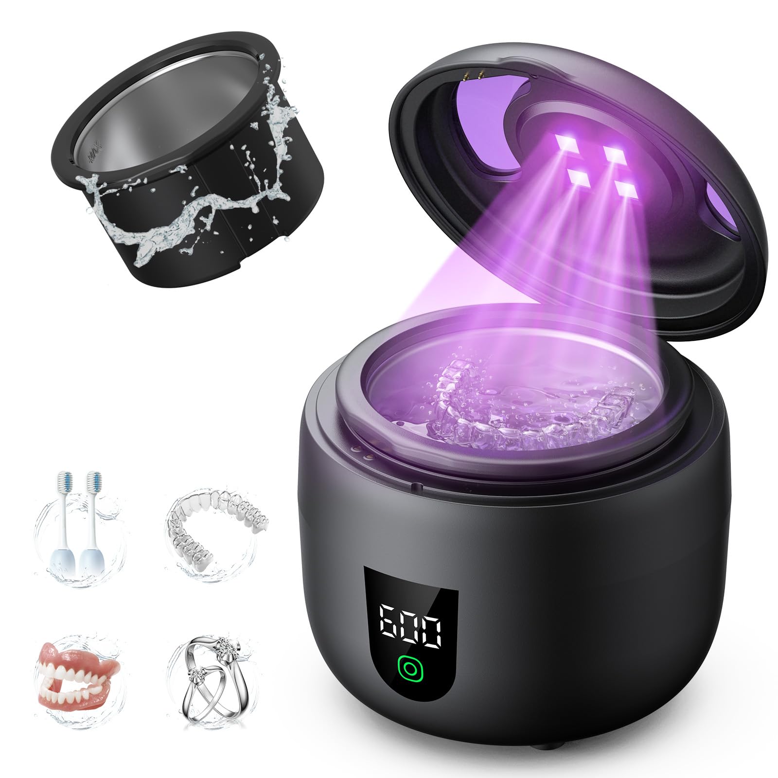 Ultrasonic retainer cleaner with removable inner tank and 180ml capacity