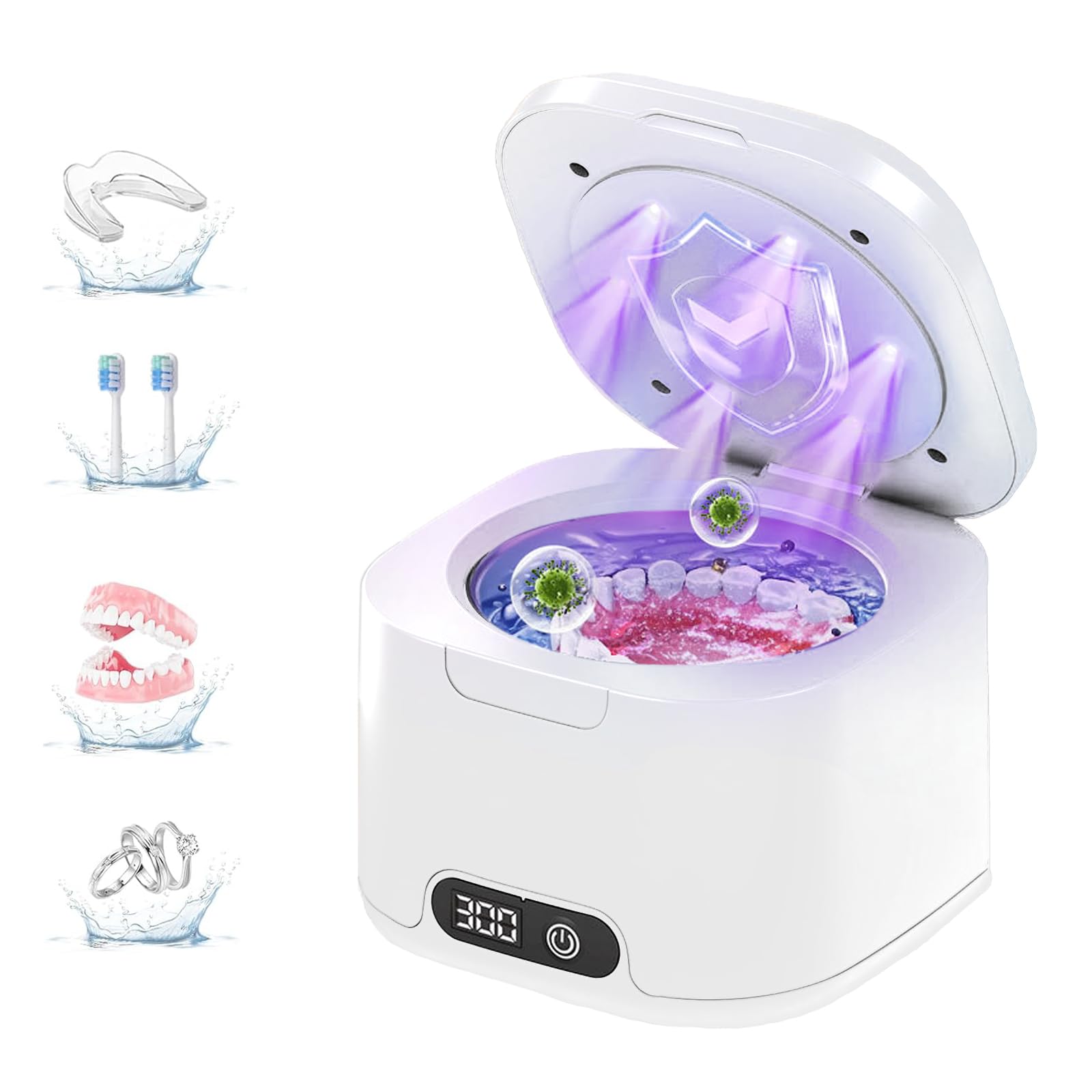 Front view of Ultrasonic Retainer Cleaner with UV lid and 300ml capacity