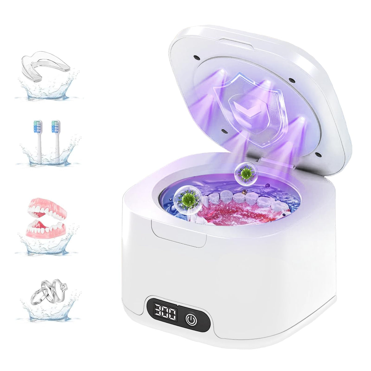 Front view of Ultrasonic Retainer Cleaner with UV lid and 300ml capacity