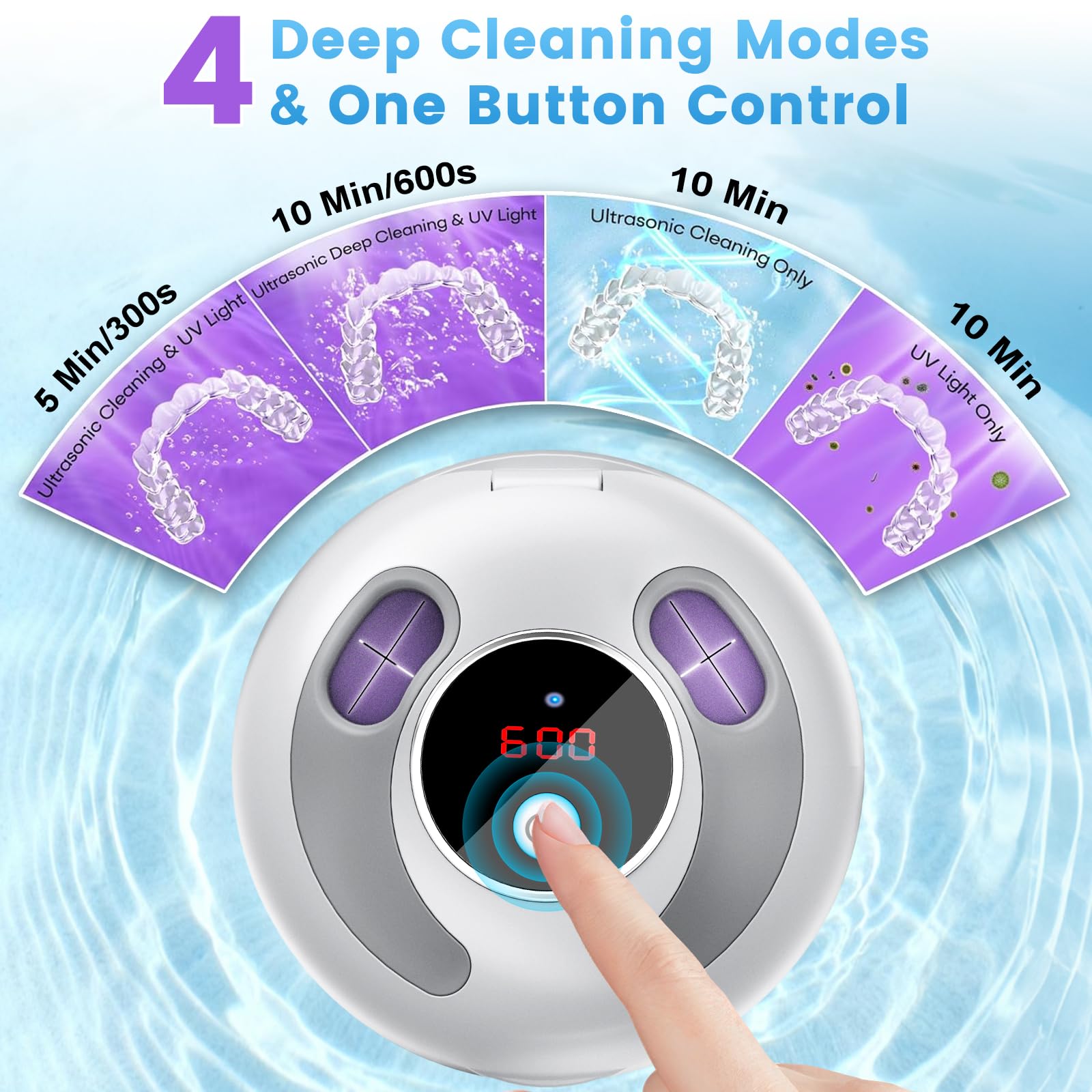Front of cleaner showing 4 UV lights