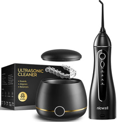 Front view of Ultrasonic Retainer Cleaner & Water Flosser Bundle box