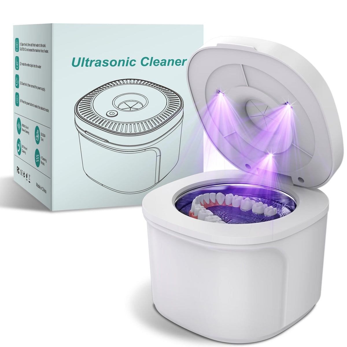 Front view of Ultrasonic Retainer Cleaner in white