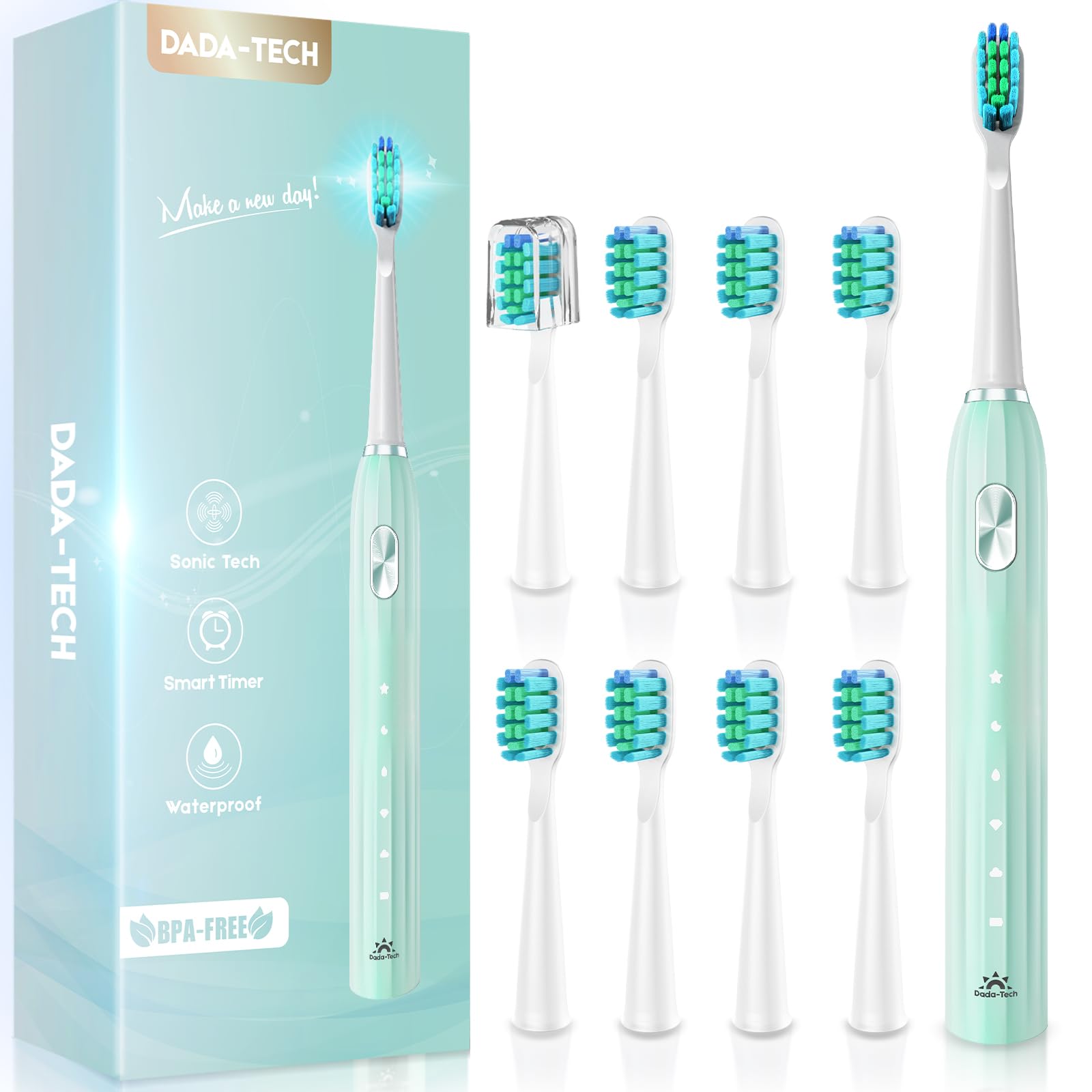 Front view of Ultrasonic Toothbrush for adults in green