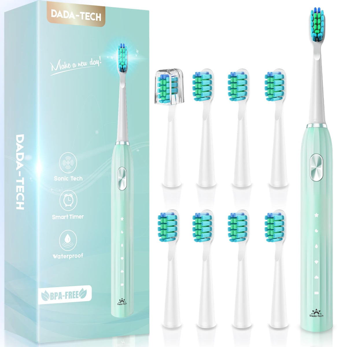 Front view of Ultrasonic Toothbrush for adults in green