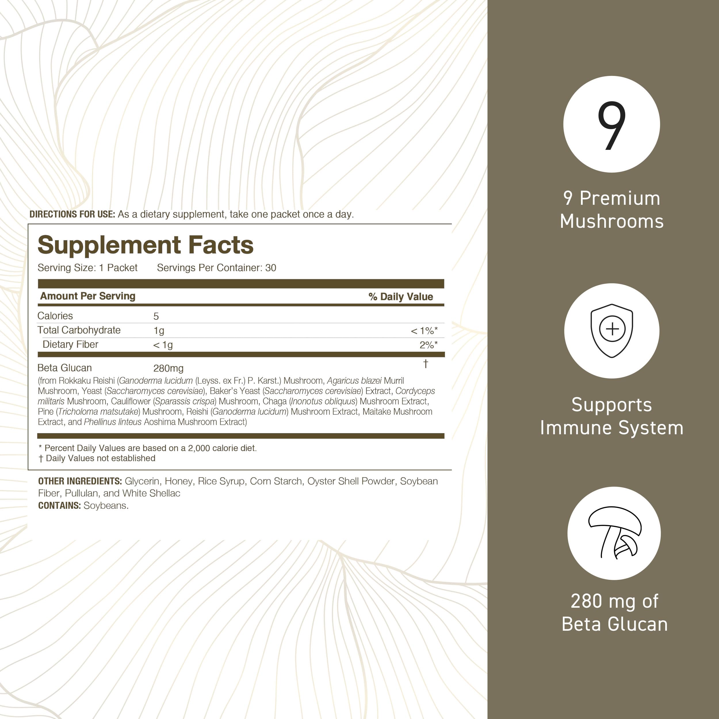 Label close-up of mushroom extract blend
