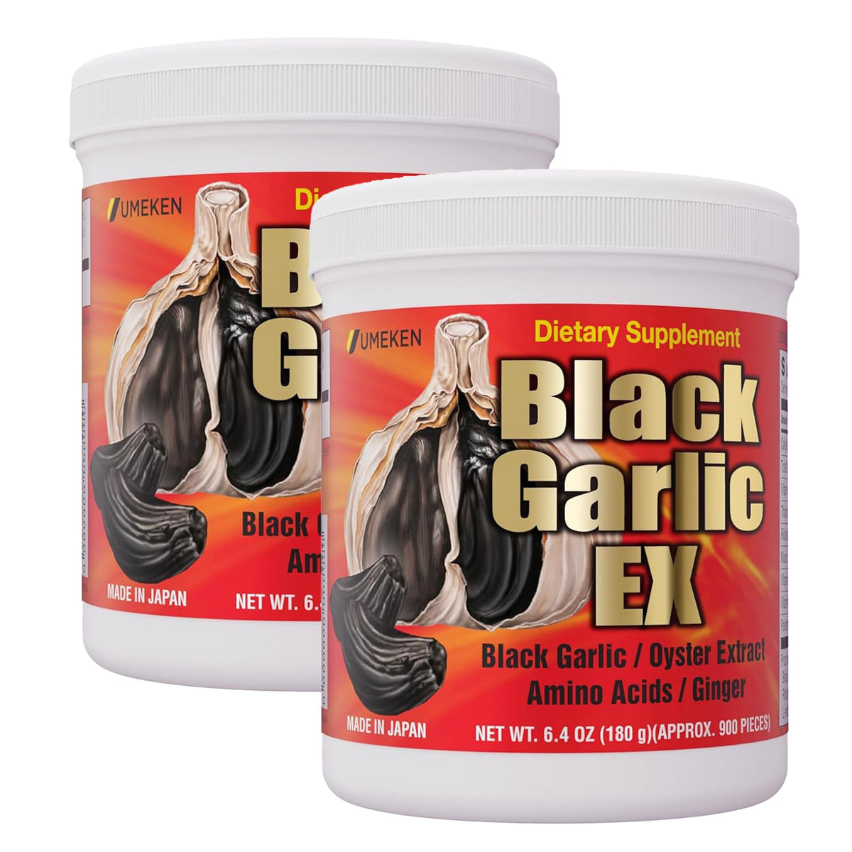 Two Umeken Black Garlic EX 6.4 oz tubs front view
