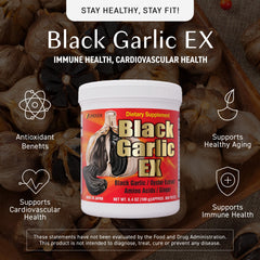Ingredients include Vitamin B and allicin in Black Garlic EX