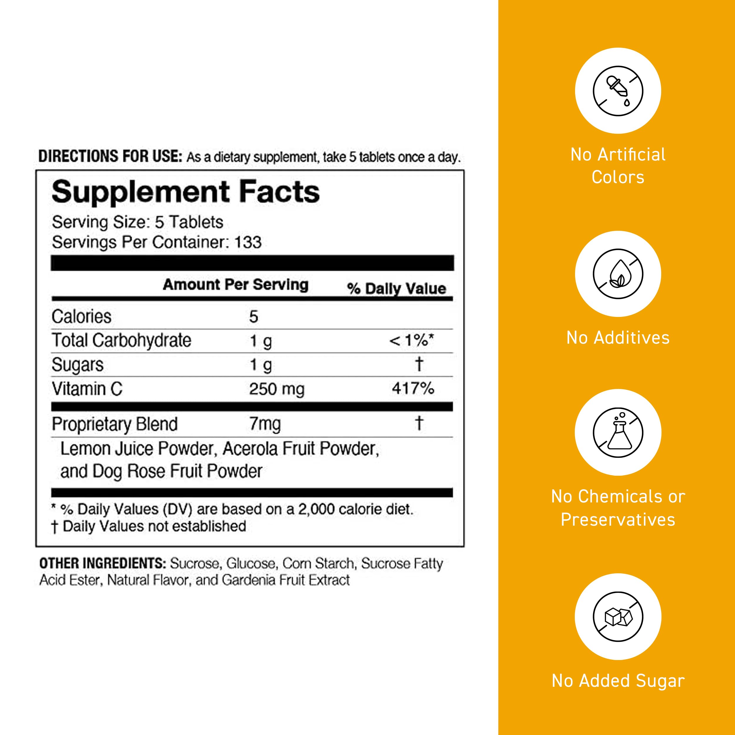 Nutritional facts panel of Umeken C-Balance Vitamin C