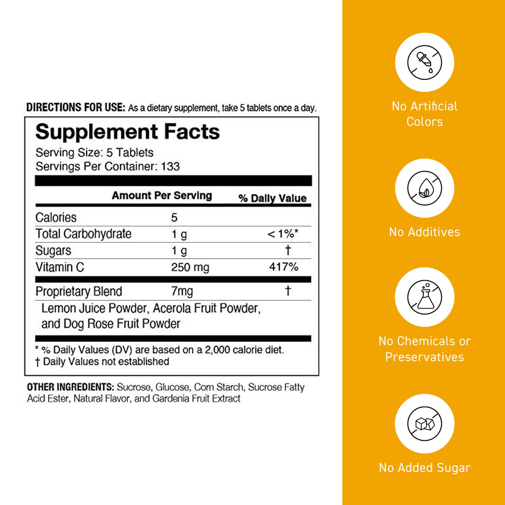 Nutritional facts panel of Umeken C-Balance Vitamin C