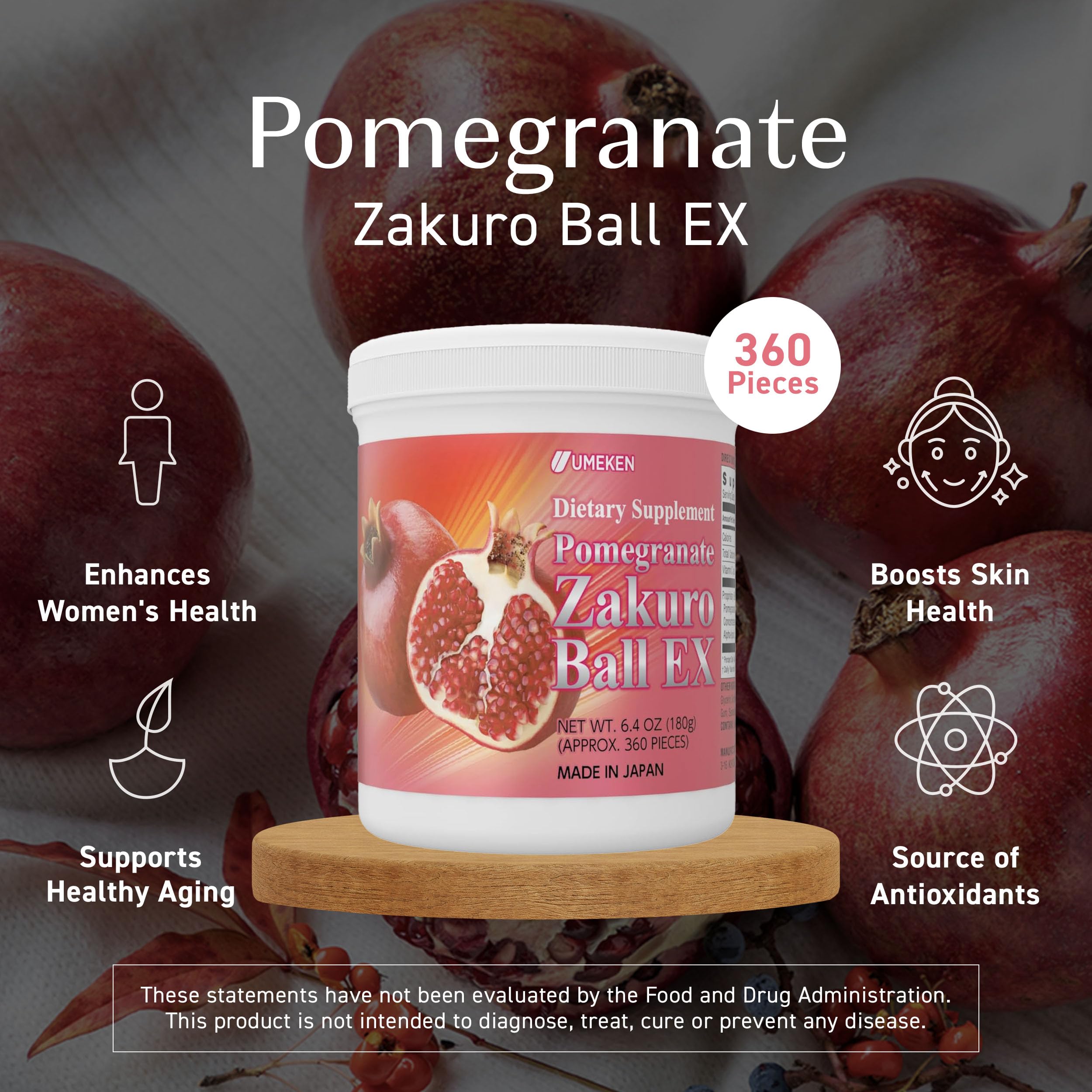 Side view of Umeken Pomegranate Balls bottle